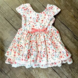 Cheeky Plum Floral Spring Dress with lace ruffle and bow‎ 12-18 month
